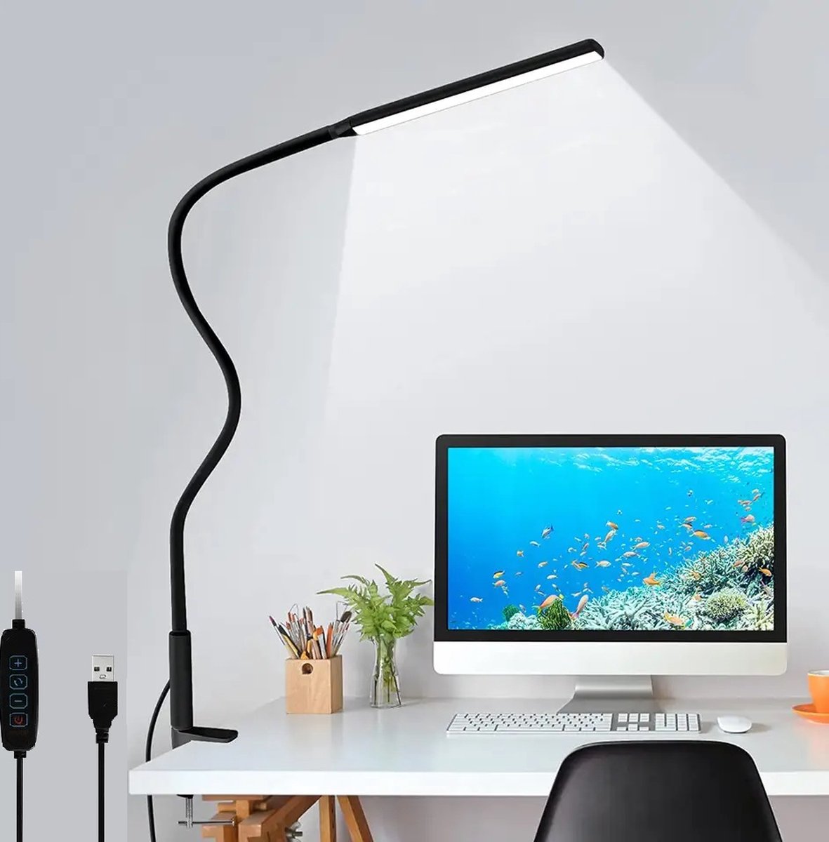 Lampe de lecture noire LED ultra-lumineuse flexible à pince