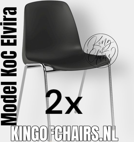 King of Chairs -set van 2- model KoC Elvira zwart met verchroomd onderstel. Kantinestoel stapelstoel kuipstoel vergaderstoel tuinstoel kantine stoel stapel kantinestoelen stapelstoelen kuipstoelen stapelbare keukenstoel Helene eetkamerstoel