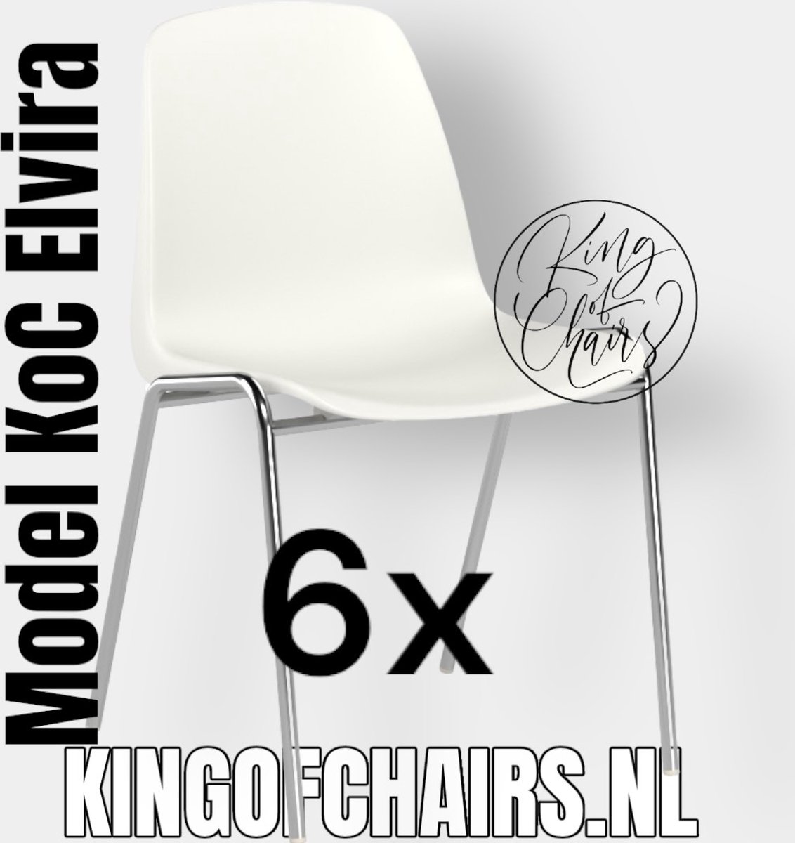 King of Chairs -set van 6- model KoC Elvira wit met verchroomd onderstel.  Kantinestoel... | bol.com