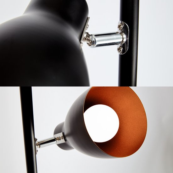 B.K.LICHT - Industriële Vloerlamp - zwart gouden staande lamp - draaibar - met E27 fitting - h.: 166cm