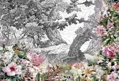 Fotobehang - Vlies Behang - Vintage Tuin - Bloemen en Planten - 254 x 184 cm