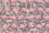 Fotobehang - Vlies Behang - Flamingo's en Botanische Bladeren - 312 x 219 cm