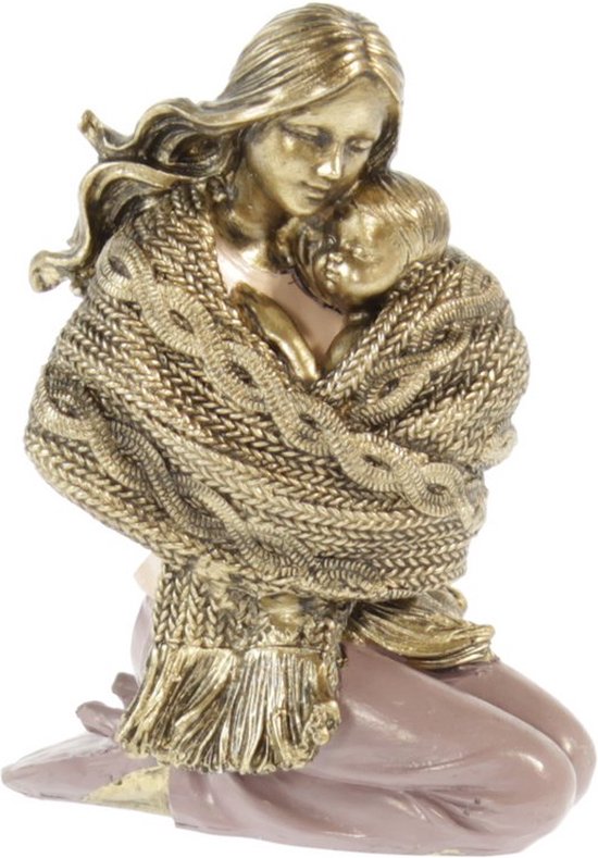 Beeld Polyresin Vrouw en Kind - Goud - 12 CM