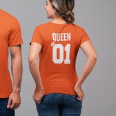 Oranje EK WK & Koningsdag T-Shirt King Queen 01 (DAMES - MAAT XS) | Oranje Kleding | WK Feestkleding
