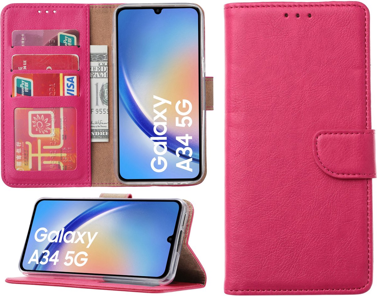 Samsung Galaxy A34 hoesje - Bookcase met pasjeshouder - Roze