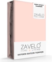 Zavelo Deluxe Katoen-Satijn Topper Hoeslaken Roze - Lits-jumeaux (180x220 cm) - Heerlijk Zacht - Rondom Elastisch - Perfecte Pasvorm