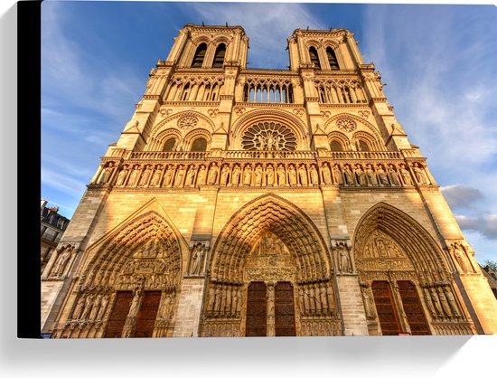 WallClassics - Canvas - Vooraanzicht van de Notre Dame in Parijs - 40x30 cm Foto op Canvas Schilderij (Wanddecoratie op Canvas)