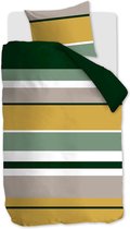 Luxe katoen/satijn dekbedovertrek Yoran groen - eenpersoons (140x200/220) - zacht en hoogwaardig - stijlvol en modern dessin