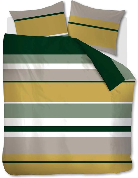 Luxe katoen/satijn dekbedovertrek Yoran groen - tweepersoons (200x200/220) - zacht en hoogwaardig - stijlvol en modern dessin