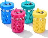 Set Van 4Mini-potten Morsbestendige 8OZ Siliconen Hoezen en Herbruikbare Rietjes|Glazen Bekers Voor Peuters Voor Smoothies en Meer