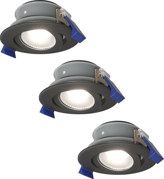 Set van 3 Lima LED inbouwspots - Kantelbaar - 6000K - Daglicht wit - IP65 waterdicht en stofdicht - Buiten - Badkamer - GU10 verwisselbare lichtbron - 5 Watt - Veiligheidsglas - Zwart - 2 jaar garantie