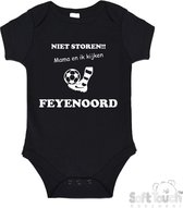 100% katoenen Romper "Niet storen!! Mama en ik kijken FEYENOORD" Unisex Katoen Zwart/wit Maat 62/68