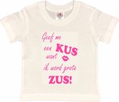 Shirt Aankondiging zwangerschap Geef me een KUS want ik word grote ZUS! | korte mouw | wit/roze | maat 86/92 zwangerschap aankondiging bekendmaking