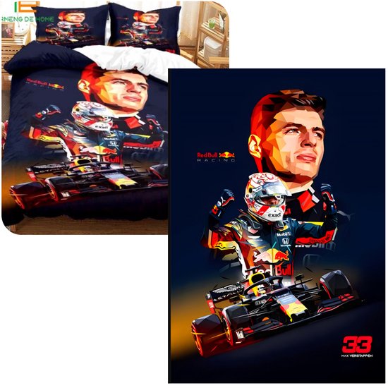 Dekbedovertrek Racing thema - met 2 kussenslopen - Max Verstappen -  beddengoed 140 x... | bol