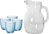 Glazen sap/waterkan 1 liter met 4x waterglazen 290 ml - Waterglazen/drinkglazen