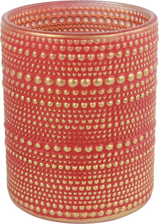 Countryfield Luxe theelichthouder - Aurora - glas - rood/goud - D10 x H12 cm