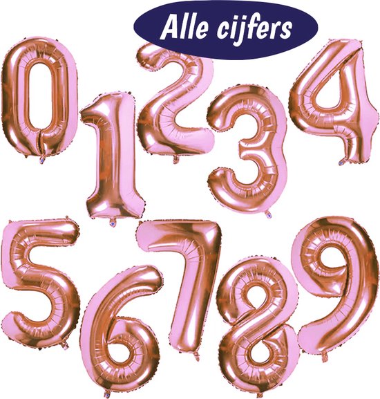 Ballon Aluminium Chiffre 9 - Or Rose - 70cm - Incl. Paille Gonflable - Décoration Anniversaire