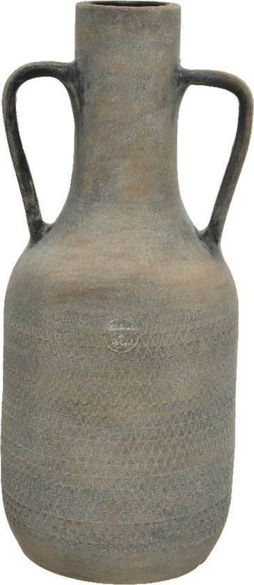 Decoris Vaas - fles model - terracotta - grijs - D19 x H45 cm - bloemenvaas