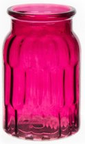 Bellatio Design Bloemenvaas klein - fuchsia roze - transparant glas - D10 x H16 cm - vaas