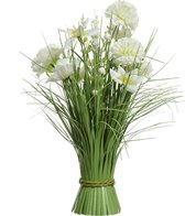 Everlands Kunstplant gras narcissen en hortensia - groen - wit - H40 cm