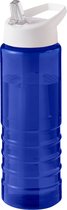Sport bidon gerecycled kunststof - drinkfles - blauw/wit - 750 ml - Sportfles