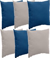 Hesperide Canapé/déco/coussins de jardin - intérieur/extérieur - set 6x pièces - bleu indigo/taupe - 40x40 cm