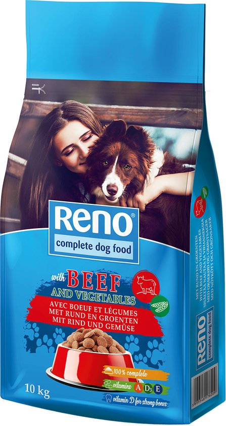 Nourriture pour chien Reno - croquettes pour chien au boeuf et légumes - 10  kg | bol