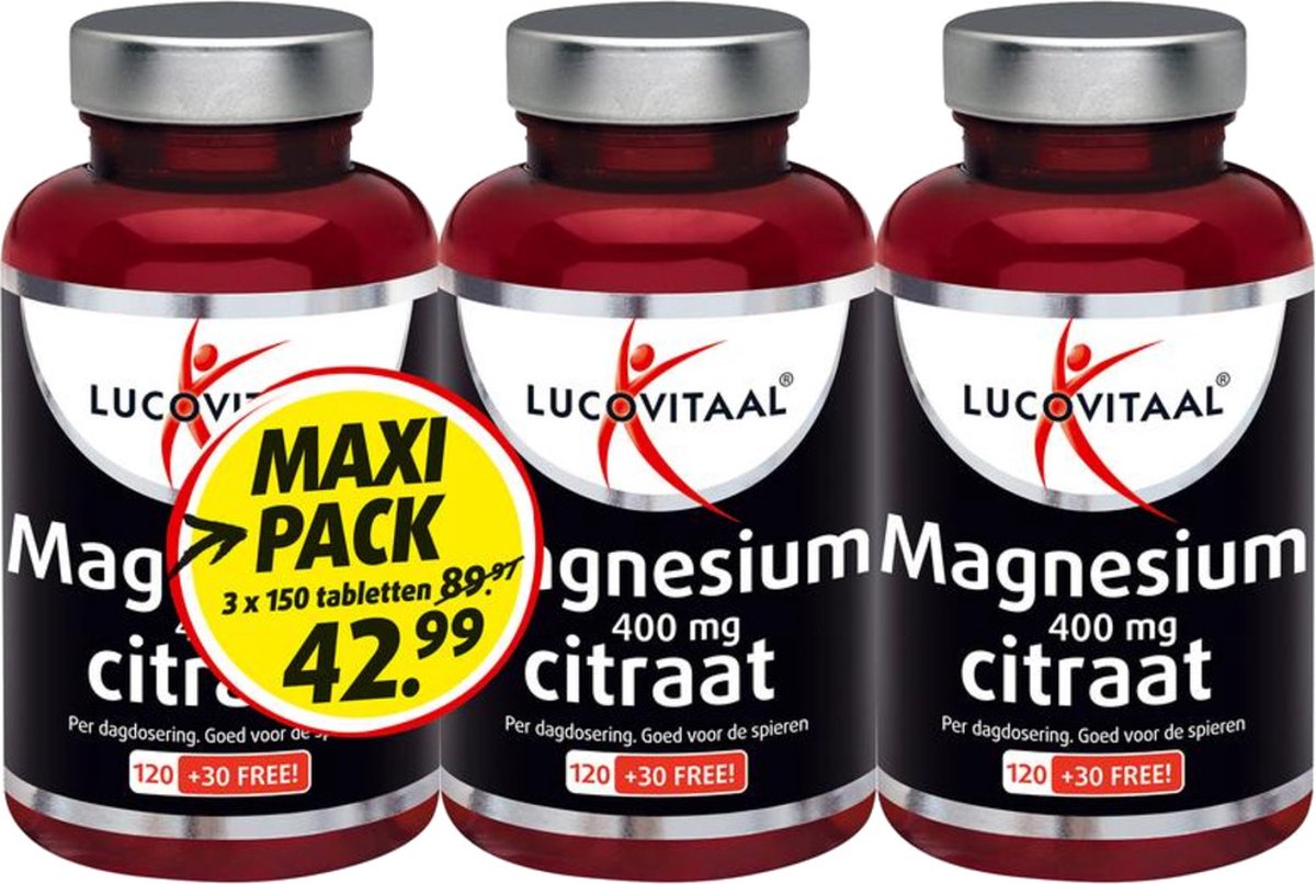 Goedkoopste Lucovitaal - Magnesium citraat 400mg 3-pack - 450 Stuks