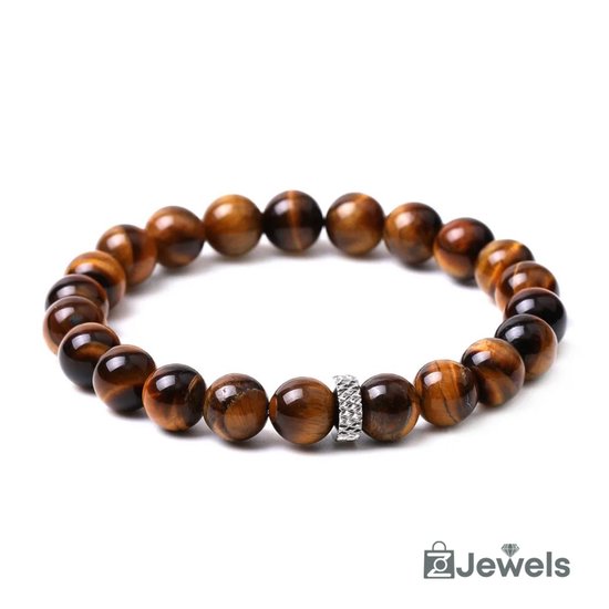 OZ Jewels - Bracelets de perles Oeil de Tiger Yellow - Pierres Naturelles - Élastique