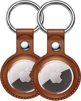 airtag sleutelhanger - van leer 2 stuks - airtag houder voor het veilig opbergen van de Apple Airtag, met drukknop uitgevoerd - Bruin - 2 stuks