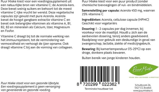 Acerola - Vitamine C - 450mg - 90 caps
