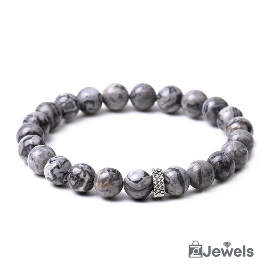 OZ Jewels - Bracelets de perles Jaspe Gris - Pierres Naturelles - Élastique