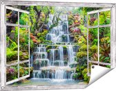 Gards Tuinposter Doorkijk Tropische Waterval in Thailand - 90x60 cm - Tuindoek - Tuindecoratie - Wanddecoratie buiten - Tuinschilderij