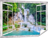 Gars Affiche de jardin Cascade transparente dans la nature tropicale - 120x80 cm - Toile jardin - Décoration de jardin - Décoration murale extérieur - Tableau jardin