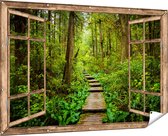 Gards Tuinposter Doorkijk Voetpad in het Bos met Groene Planten - 180x120 cm - Tuindoek - Tuindecoratie - Wanddecoratie buiten - Tuinschilderij