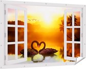 Gars Affiche de jardin Transparente Deux Cygnes Noirs en Forme de Coeur - 180x120 cm - Toile jardin - Décoration de jardin - Décoration murale extérieur - Tableau jardin