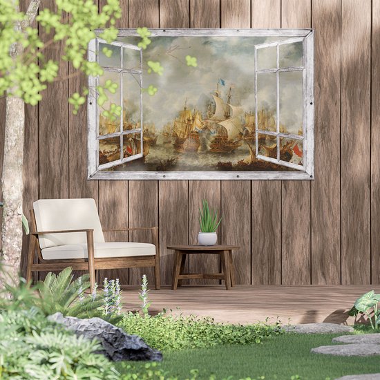 Gards Tuinposter Doorkijk Slag bij Terheide - Jan Abrahamsz. Beerstraten - 150x100 cm - Tuindoek - Tuindecoratie - Wanddecoratie buiten - Tuinschilderij