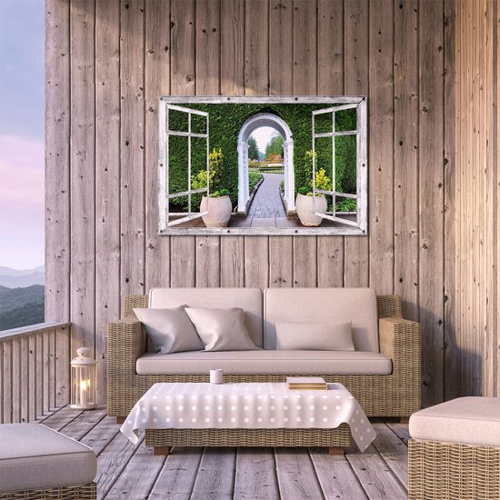 Gards Affiche de jardin Transparente Transparente avec Pots - 120x80 cm - Toile jardin - Décoration de jardin - Décoration murale extérieur - Tableau jardin