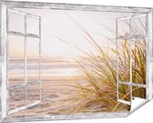 Gards Tuinposter Doorkijk Strand en Duinen tijdens Zonsondergang - 150x100 cm - Tuindoek - Tuindecoratie - Wanddecoratie buiten - Tuinschilderij