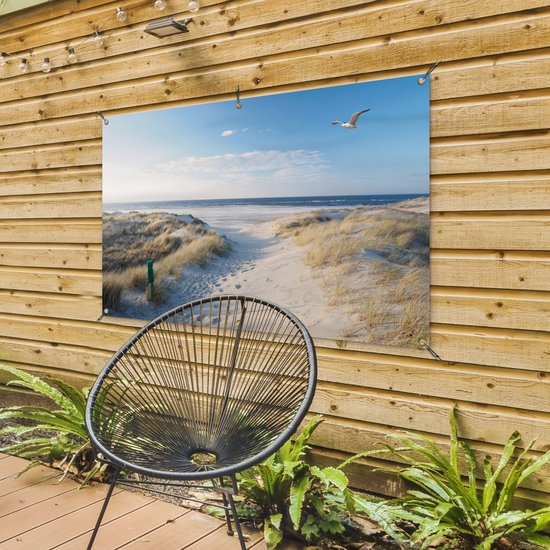 Affiche jardin - Toile Posters de jardin extérieur - Dune - Mouette - Plage - Mer - Soleil - 120x80 cm - Jardin