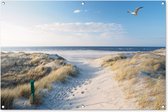 Tuinposter strand - Tuindecoratie zee duinen - 120x80 cm - Tuinschilderij voor buiten - Tuindoek zomer - Wanddecoratie tuin - Schuttingdoek - Balkon decoratie - Muurdecoratie - Buitenposter