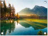 Décoration Jardin Lac - Forêt - Montagnes - Nature - Soleil - Paysage - 40x30 cm - Toile jardin - Poster extérieur