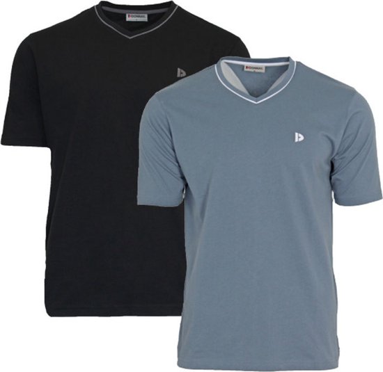 2-Pack Donnay T-shirt met V-hals - Sportshirt - Heren - Black/Blue Grey - maat XXL