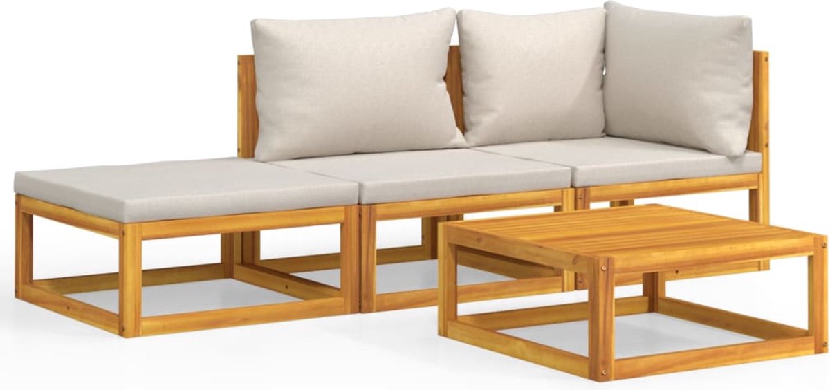 vidaXL 4-delige - Loungeset - met - lichtgrijze - kussens - massief - hout Lichtgrijs