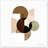 Tuinposter - Reproduktie / Kunstwerk / Kunst / Abstract / - Wit / zwart / bruin / beige / creme - 80 x 80 cm.