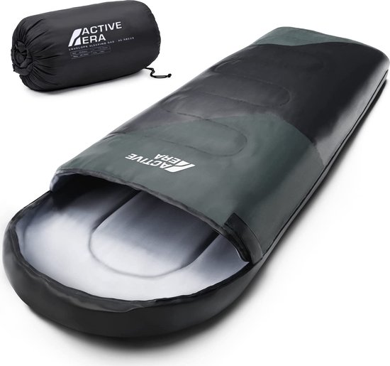 Active Era Premium Slaapzak – 250 GSM Vulling en Waterdicht – Met Binnenzak en Capuchon – 4 Seizoenen, voor Kamperen, Camping, Backpacken, Hiken, Festivals, Logeren, Buitenhuis – Volwassenen & Kinderen – 210x75cm Zwart