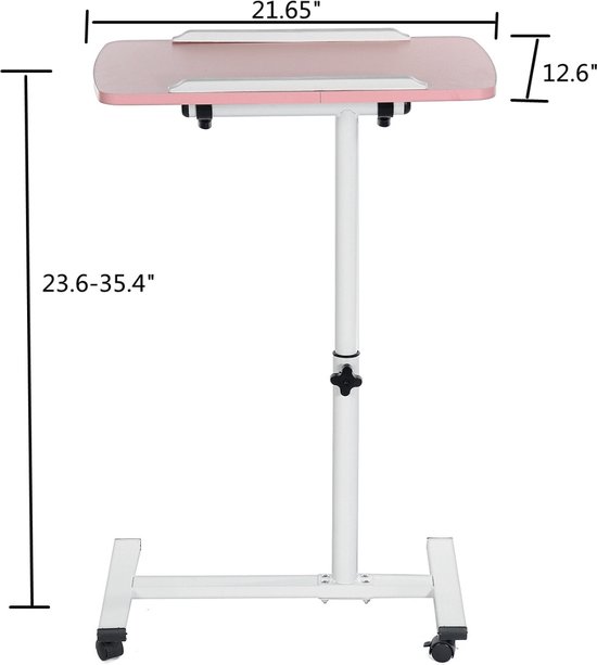 Bijzettafel met wielen, in hoogte verstelbaar, voor computer en laptop, kantoor (geelbruin, 60,3 x 4,5,58/90 cm