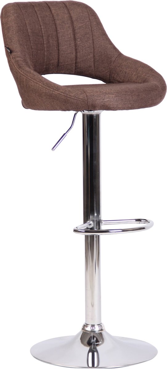 Barkruk Hipo Bruin chroom - Stof - Zithoogte 60-81cm - Ergonomische barstoelen - In hoogte verstelbaar - Set van 1 - Met rugleuning - Voor keuken en bar