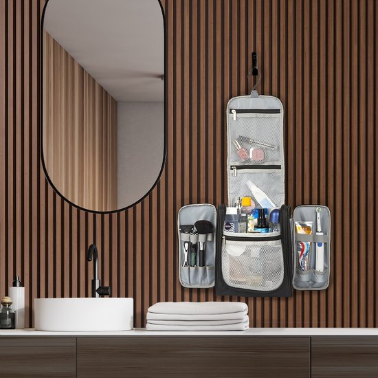 TRVLMORE Toilettas XL - Hangend met Haak - Make up tasje - Zwart - TRVLMORE