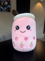 Boba pluche roze strawberry aardbei squeeze mellow kawaii bubbel tea knuffel speelgoed BIG 40 cm happy